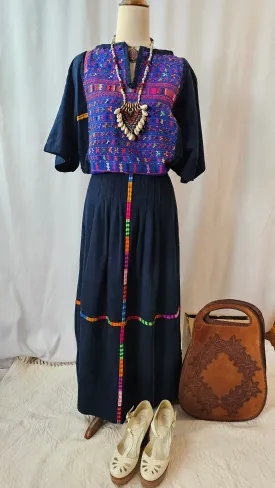 1970s Embroidered Guatemalan Huipil Maxi Dress M