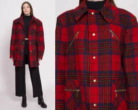 50s 60s Pendleton Red Plaid Wool Coat - Large