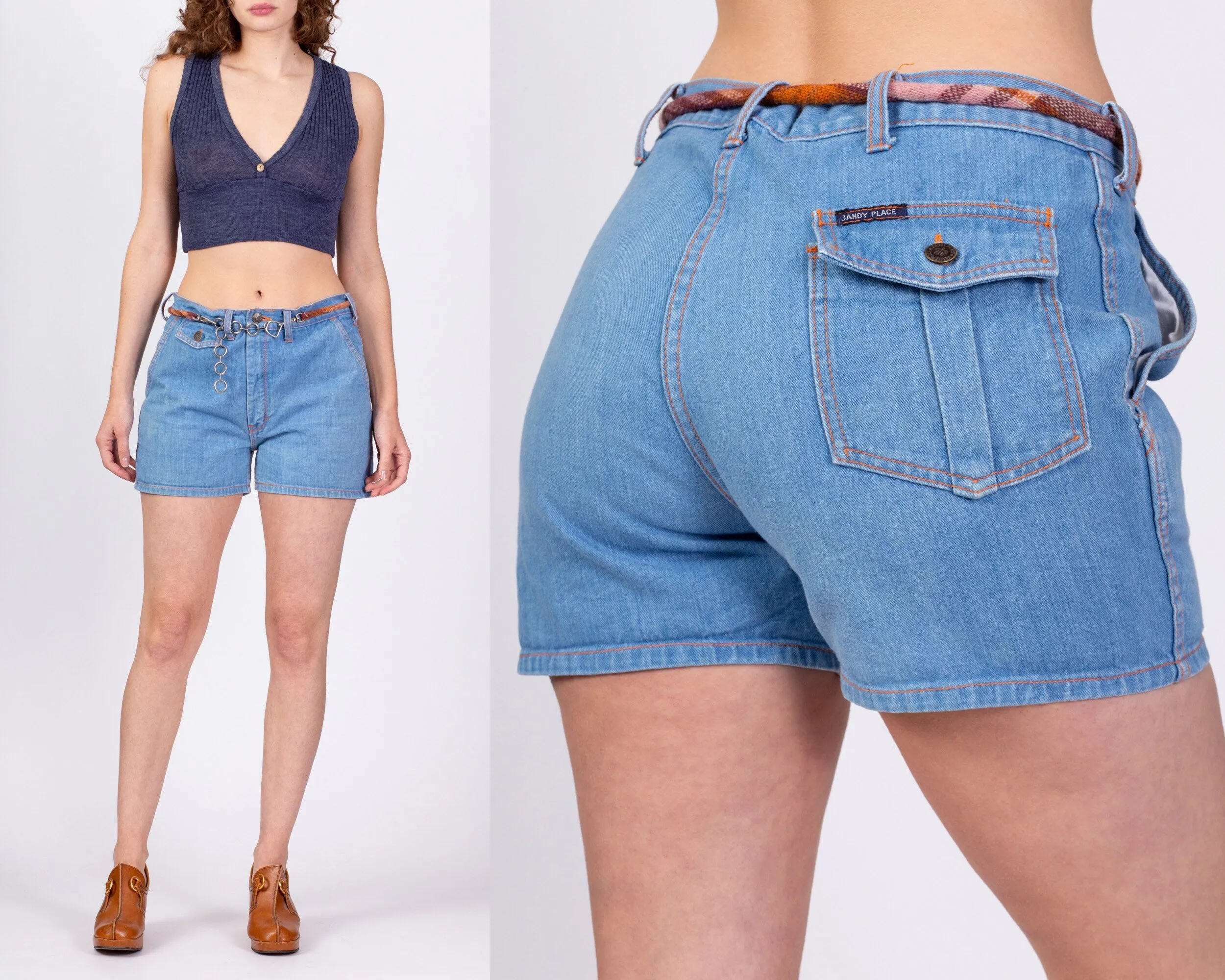 70s Denim Cargo Shorts - 32" Waist