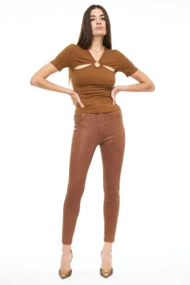 Aline High Rise Skinny Coated Cognac