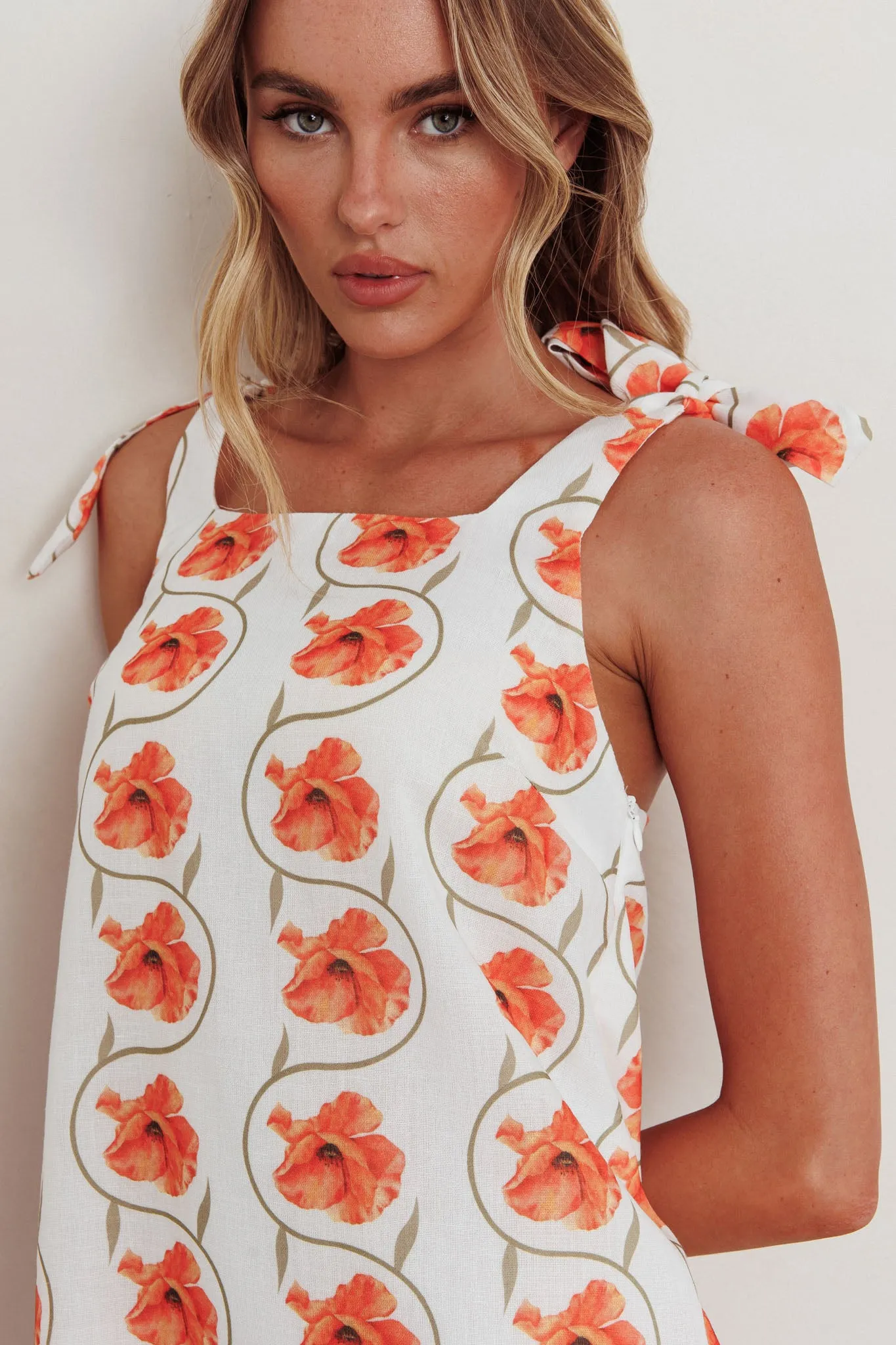 Annalee Tied Shoulder Mini Dress Floral Orange