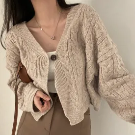 Autumn and Winter Long Sleeve Short Sweater Jacket Vintage V-Neck Knitted Cardigan Korean Chic Button Sweater Coat Women