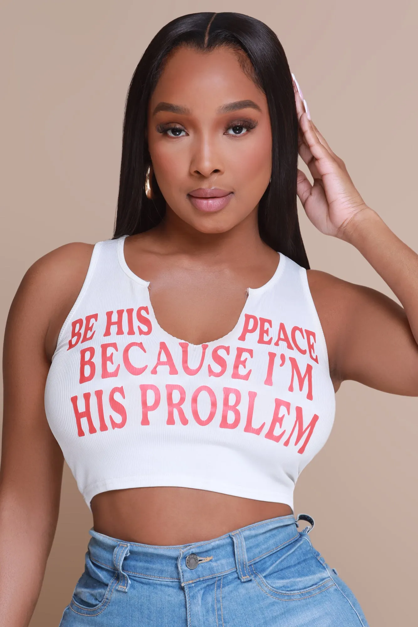 Be His Peace Sleeveless Graphic Crop Top - White