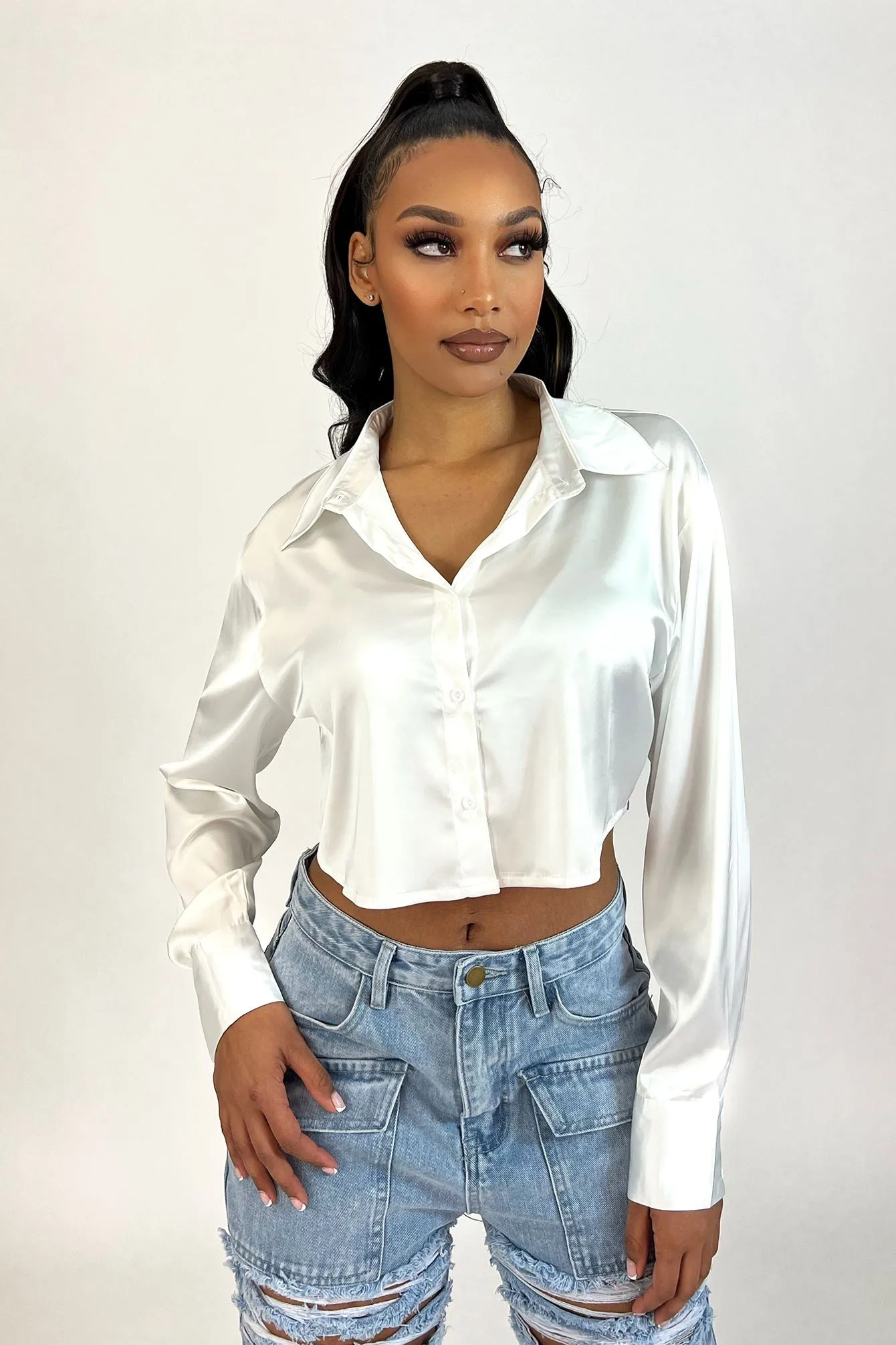 Bella Satin Cropped Shirt