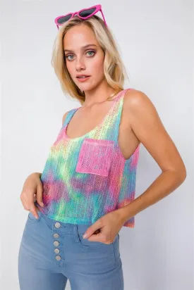 Best Seller! Rainbow Sleeveless Tie Dye Front Pocket Knit Tank Top /3-2-1