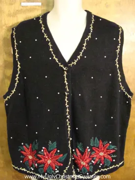 Big Size Bad Christmas Sweater Vest with Poinsettias