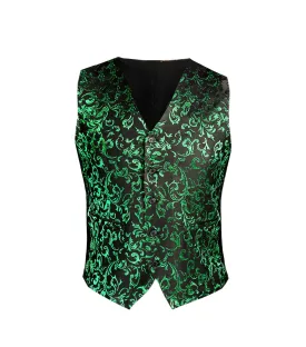 Black Green Brocade Men's Waist Coat