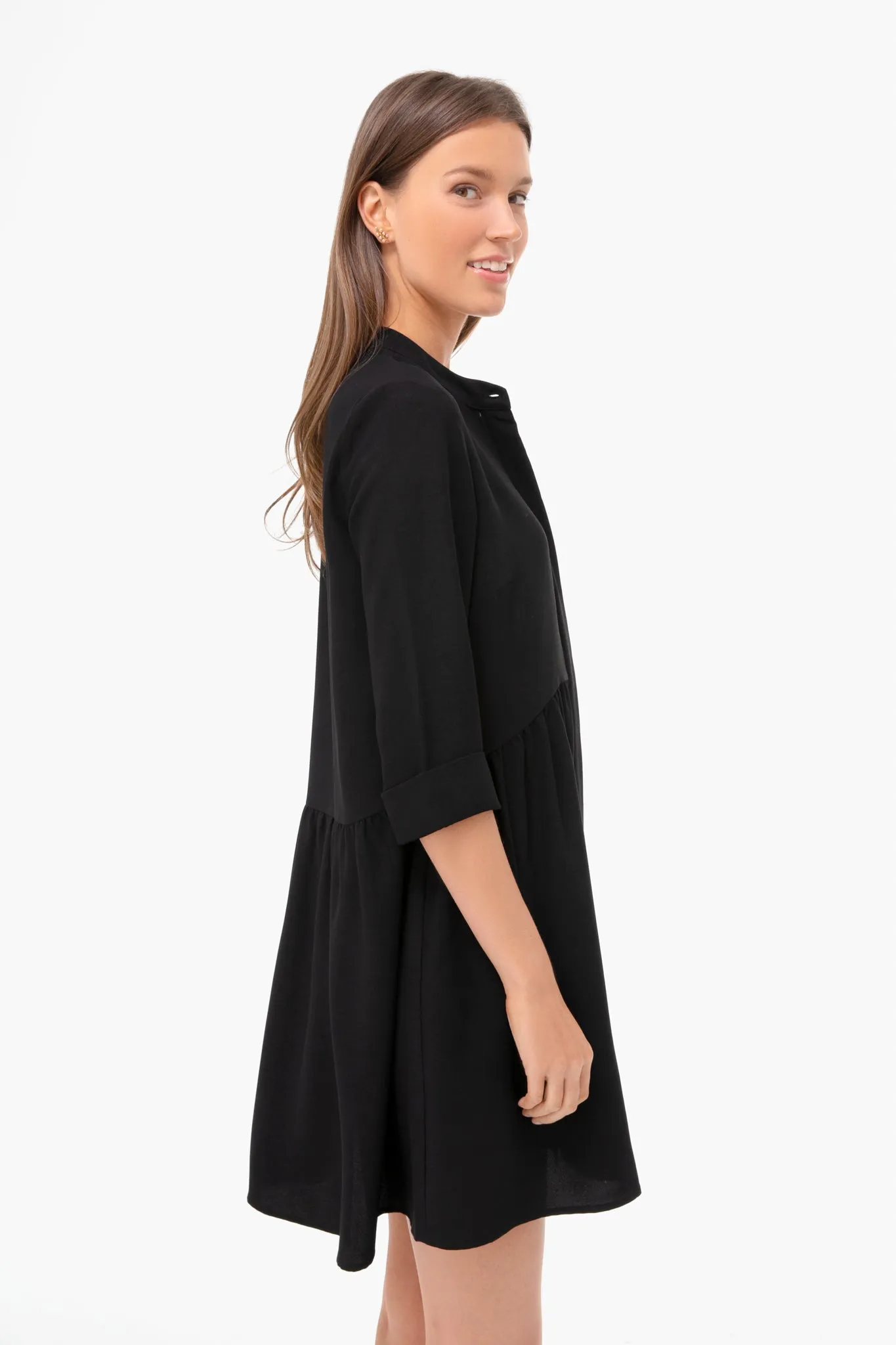 Black Silk Royal Shirt Dress