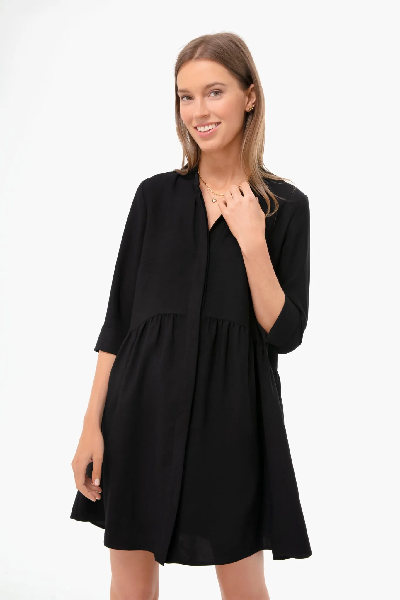 Black Silk Royal Shirt Dress