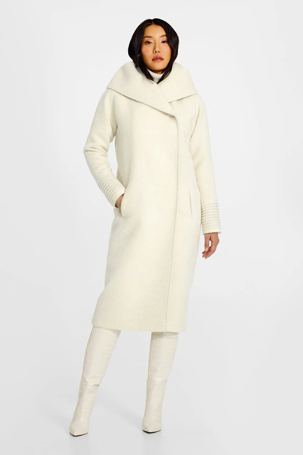 Bouclé Alpaca Long Hooded Coat