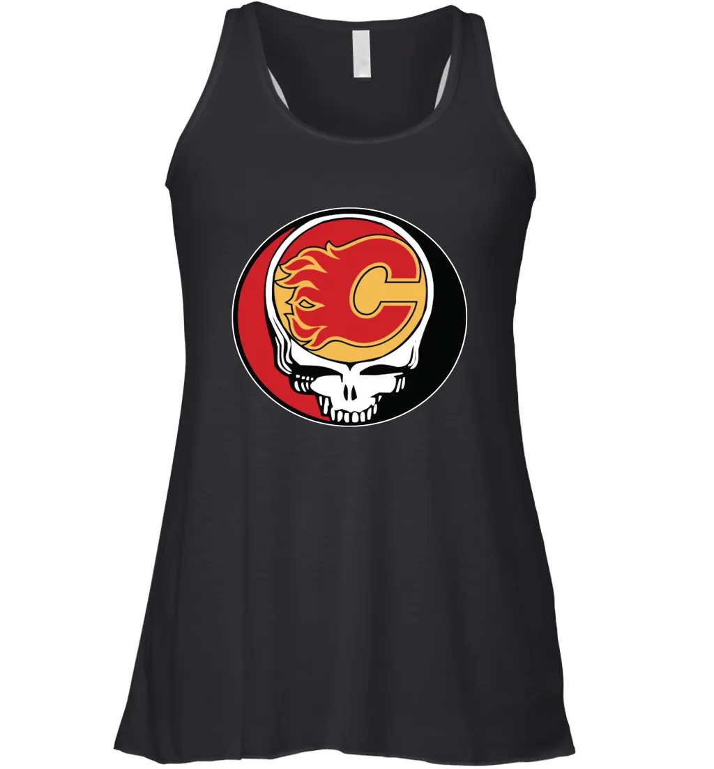 Calgary Flames Grateful Dead Steal Your Face Hockey NHL Womens Racerback Tank Top