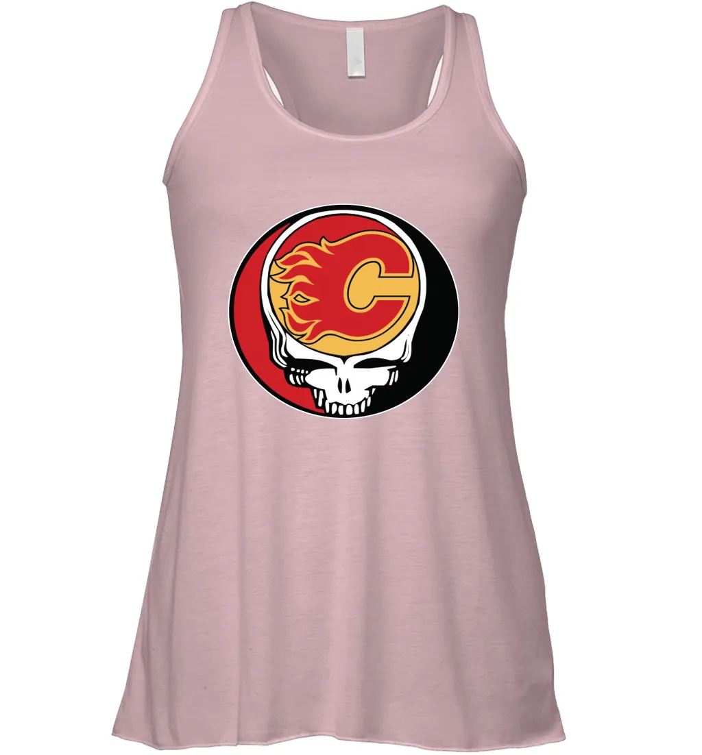 Calgary Flames Grateful Dead Steal Your Face Hockey NHL Womens Racerback Tank Top