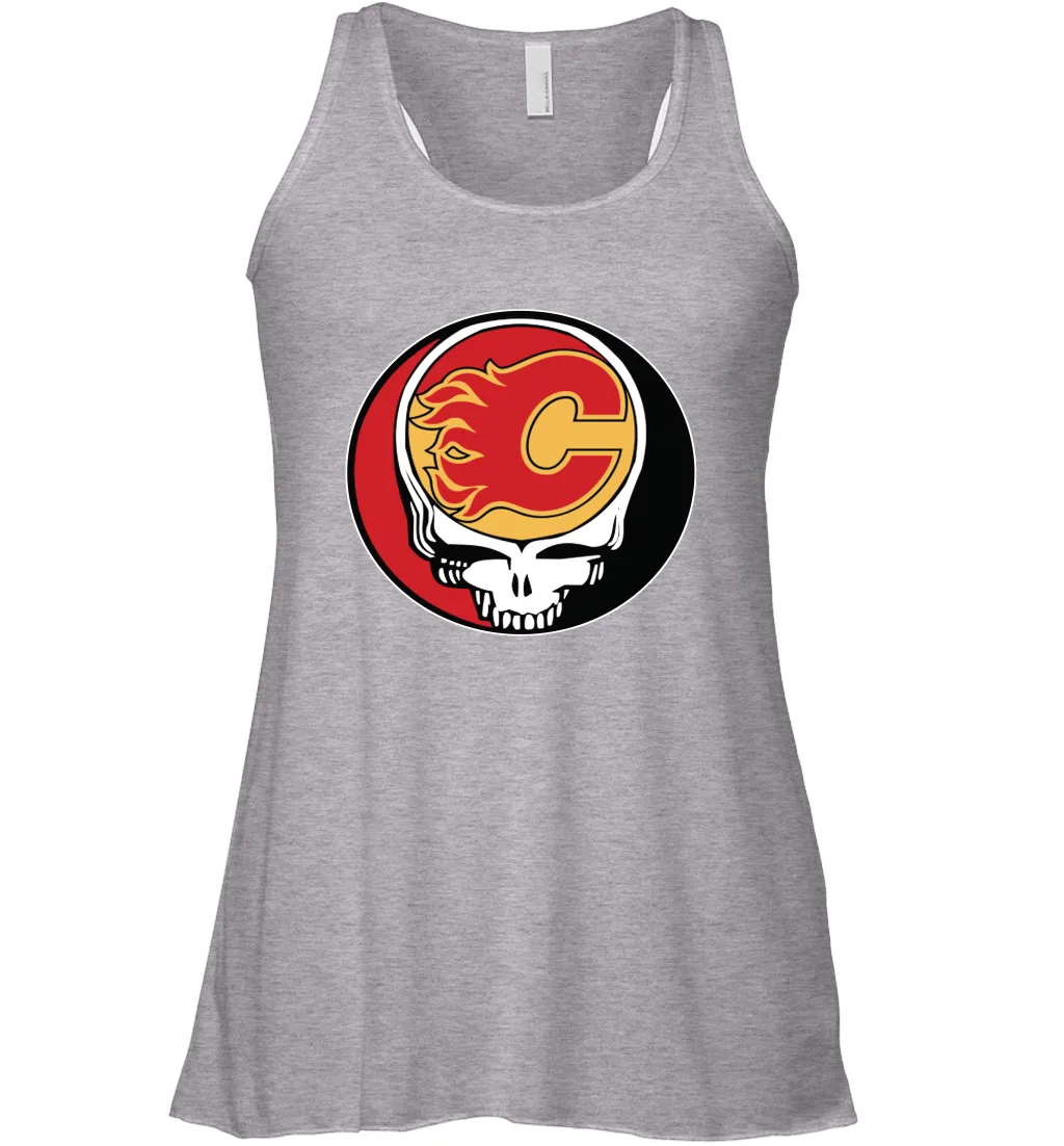 Calgary Flames Grateful Dead Steal Your Face Hockey NHL Womens Racerback Tank Top