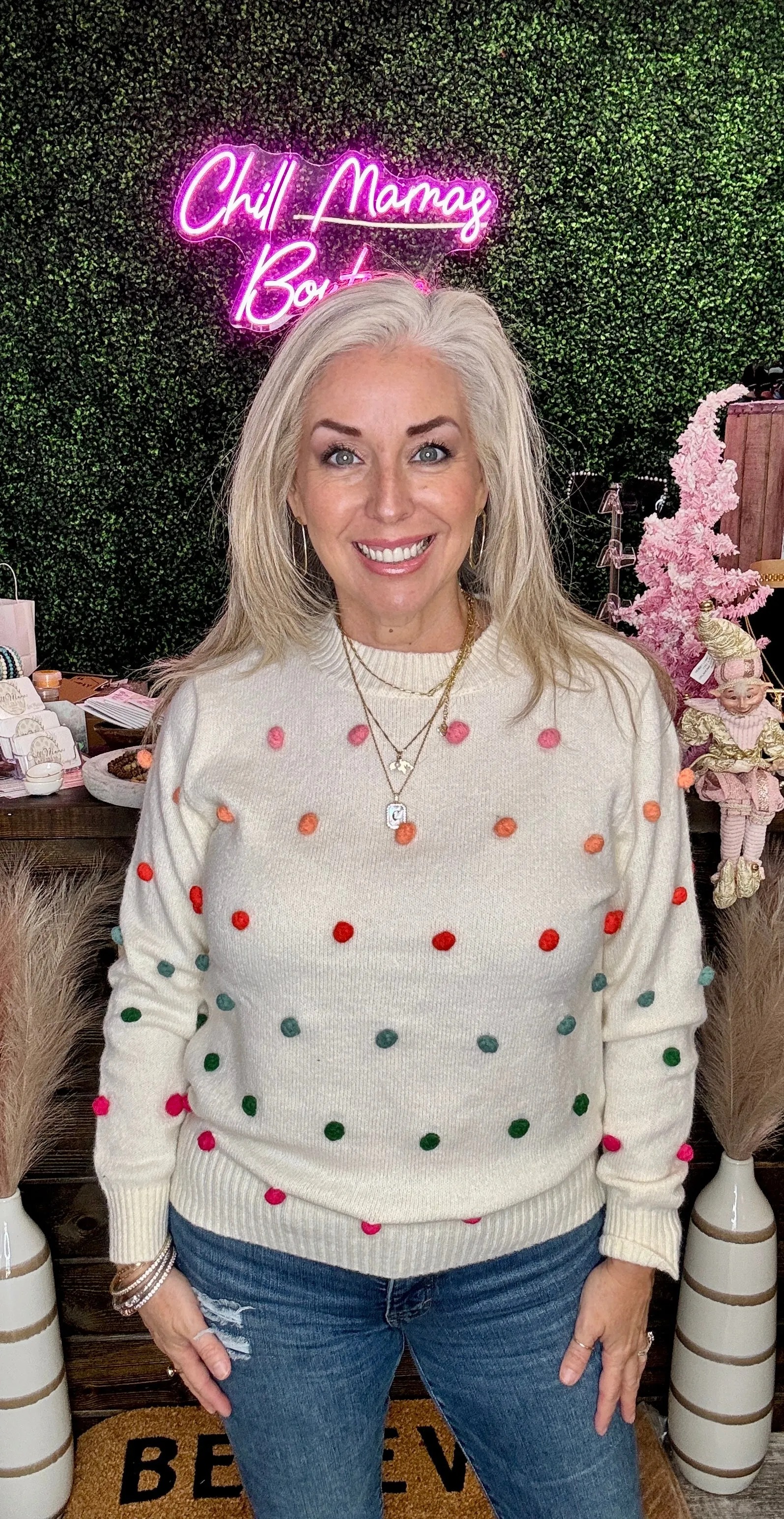 Candy Buttons Pom Detail Sweater