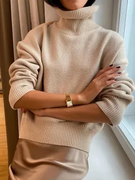 Casual Solid Color Knitted Turtleneck Sweater