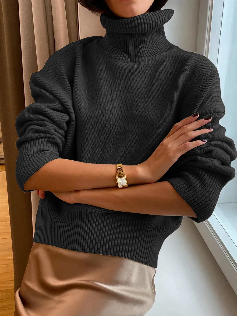 Casual Solid Color Knitted Turtleneck Sweater