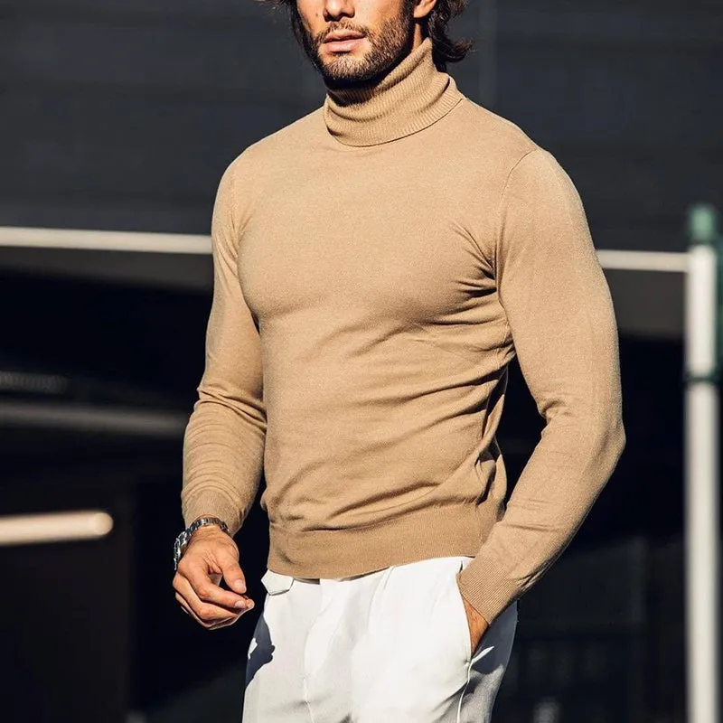 Casual Solid Color Turtleneck Slim Long-Sleeved Sweater