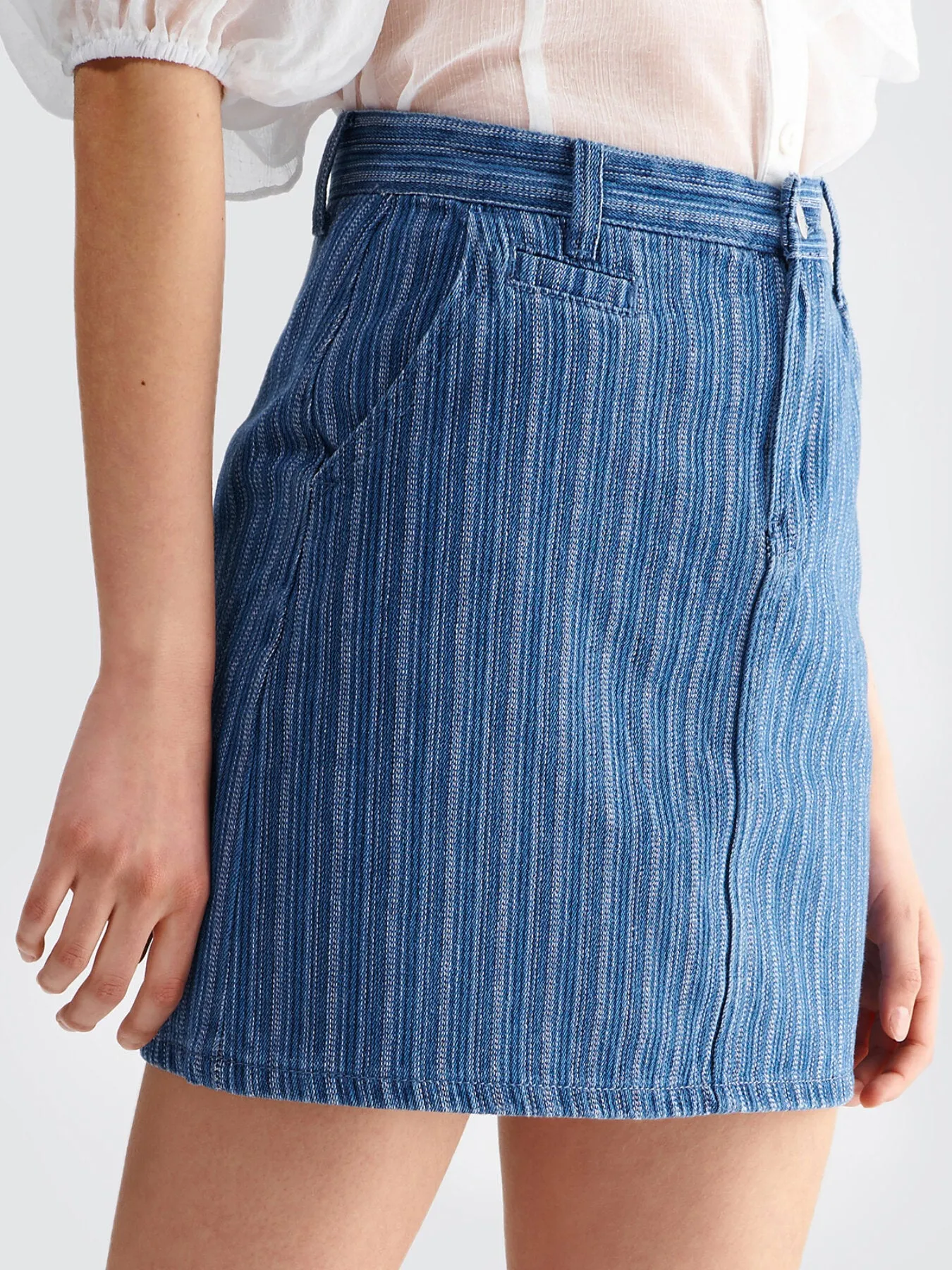 Casual Striped Button Denim Skirt