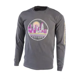 Chicago Men's Charcoal Night Skyline Long Sleeve Tee