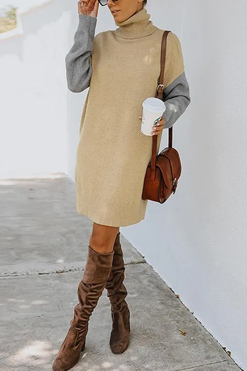 Color Block Turtleneck Sweater Dress