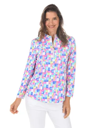 Colorful Cubes Cooling UPF50  Mock Neck Top