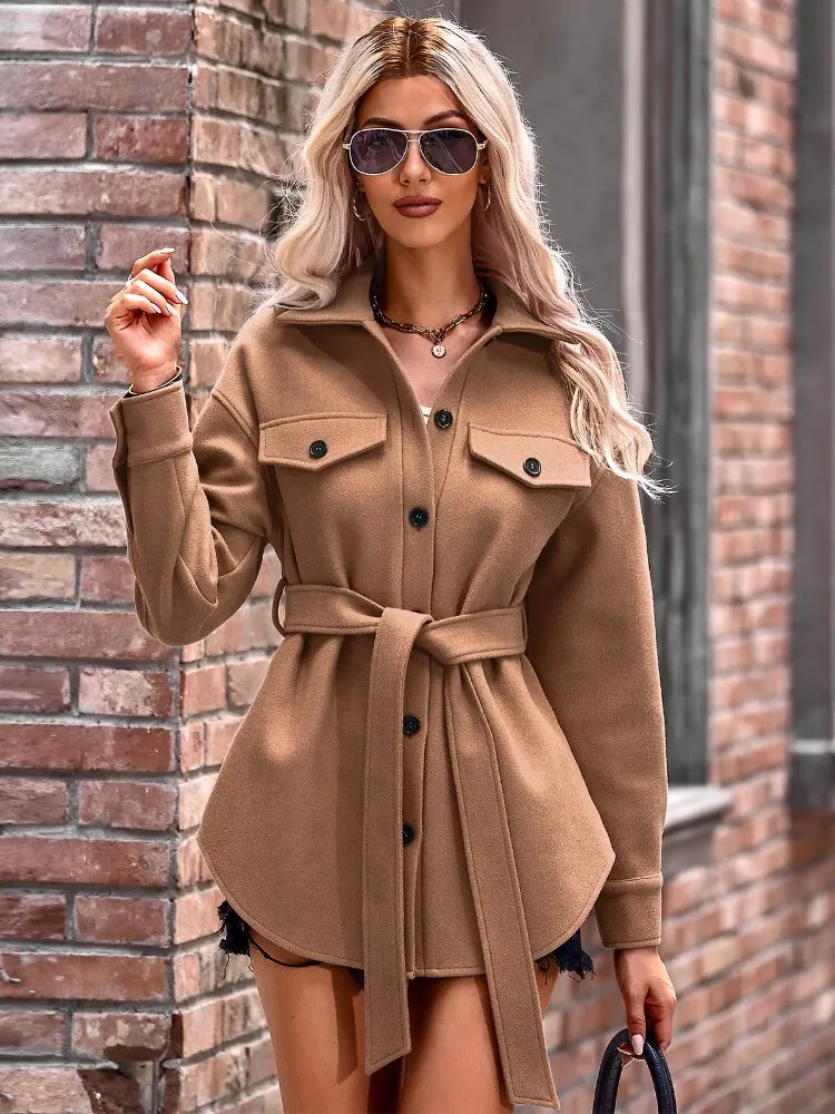 DressBetty - Elegant Long Sleeve Knit Casual Wool Coat