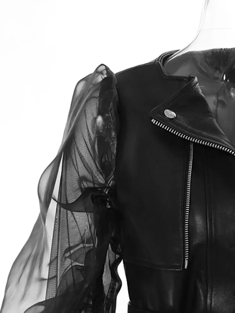 Elegant Mystique Black Faux Leather & Mesh Jacket