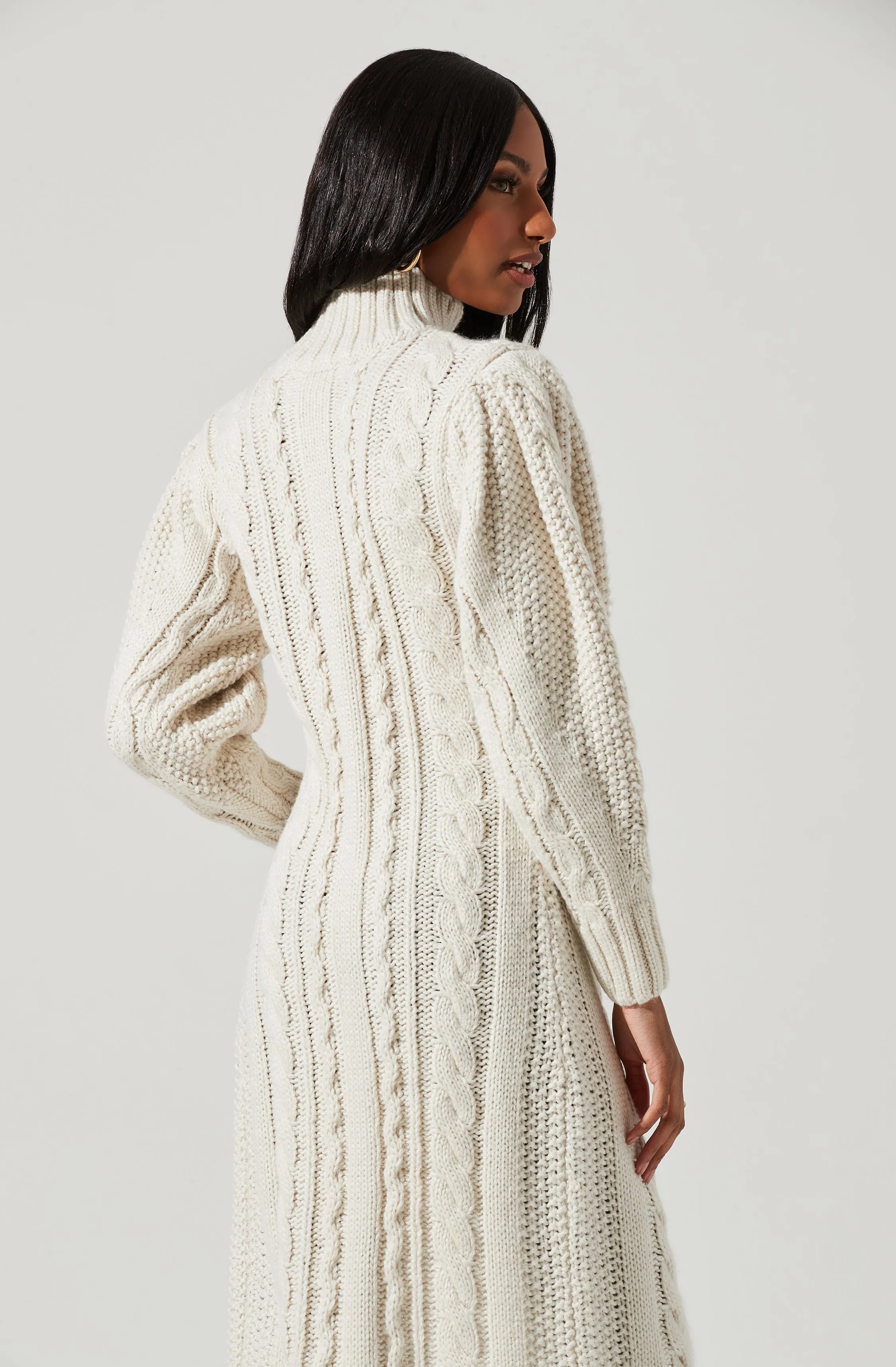 Evangelina Cable Knit Turtleneck Hi Slit Sweater