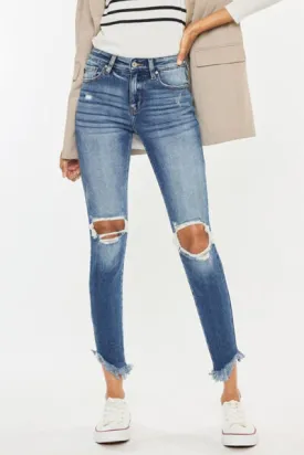 Evie Distressed Raw Hem Ankle Skinny Jeans