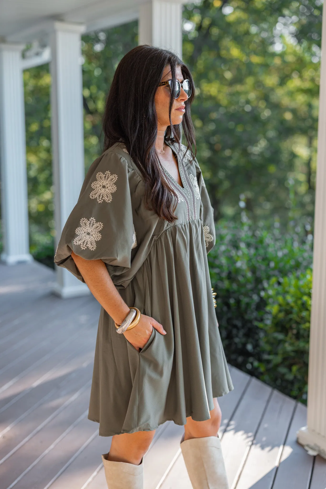 Floral Invitation Olive Babydoll Dress