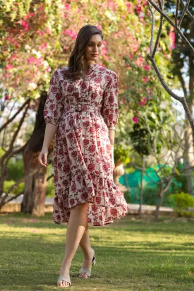 Floral Maroon Twines Cotton Dress