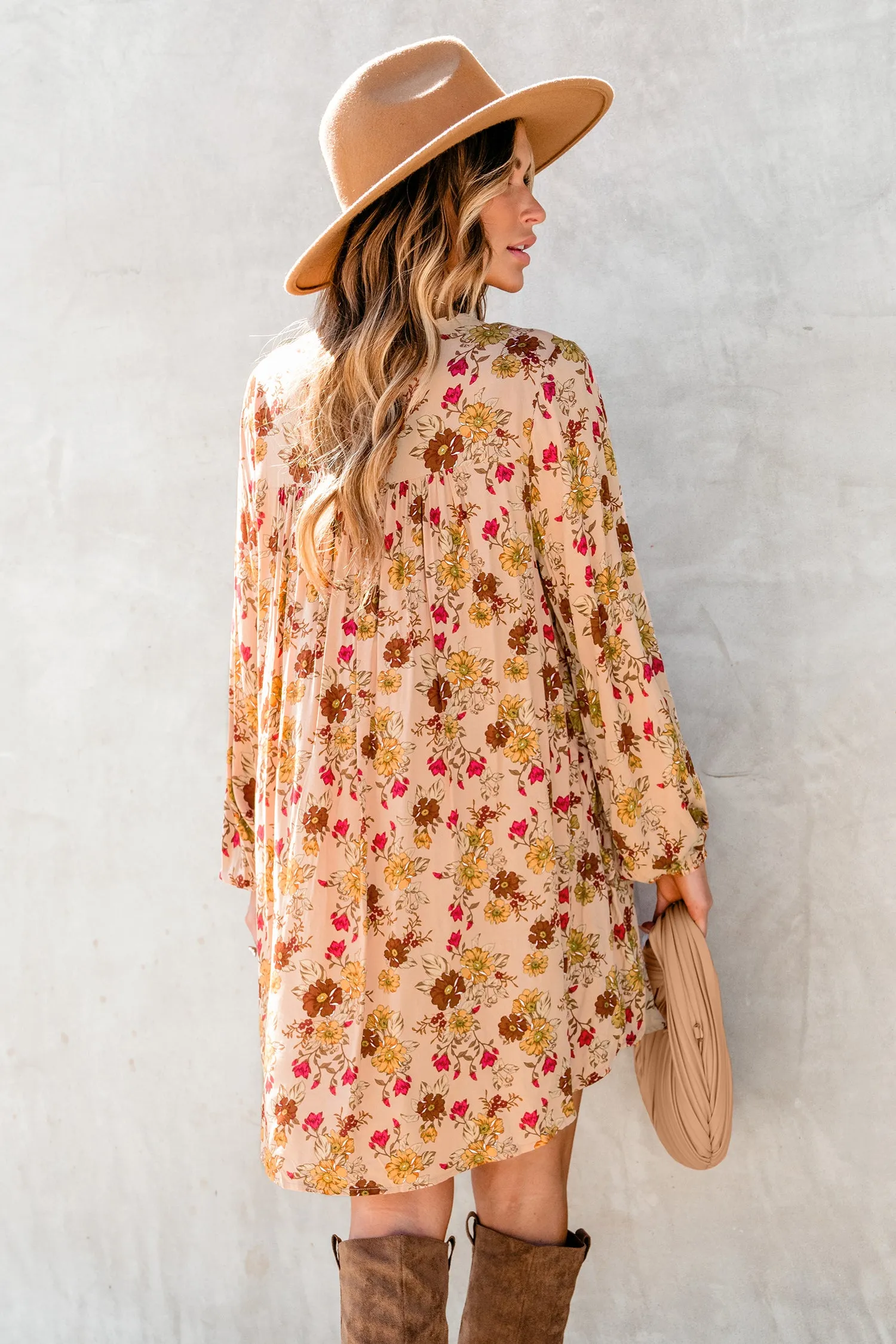 Floral Print Lace Trim Flowy Dress