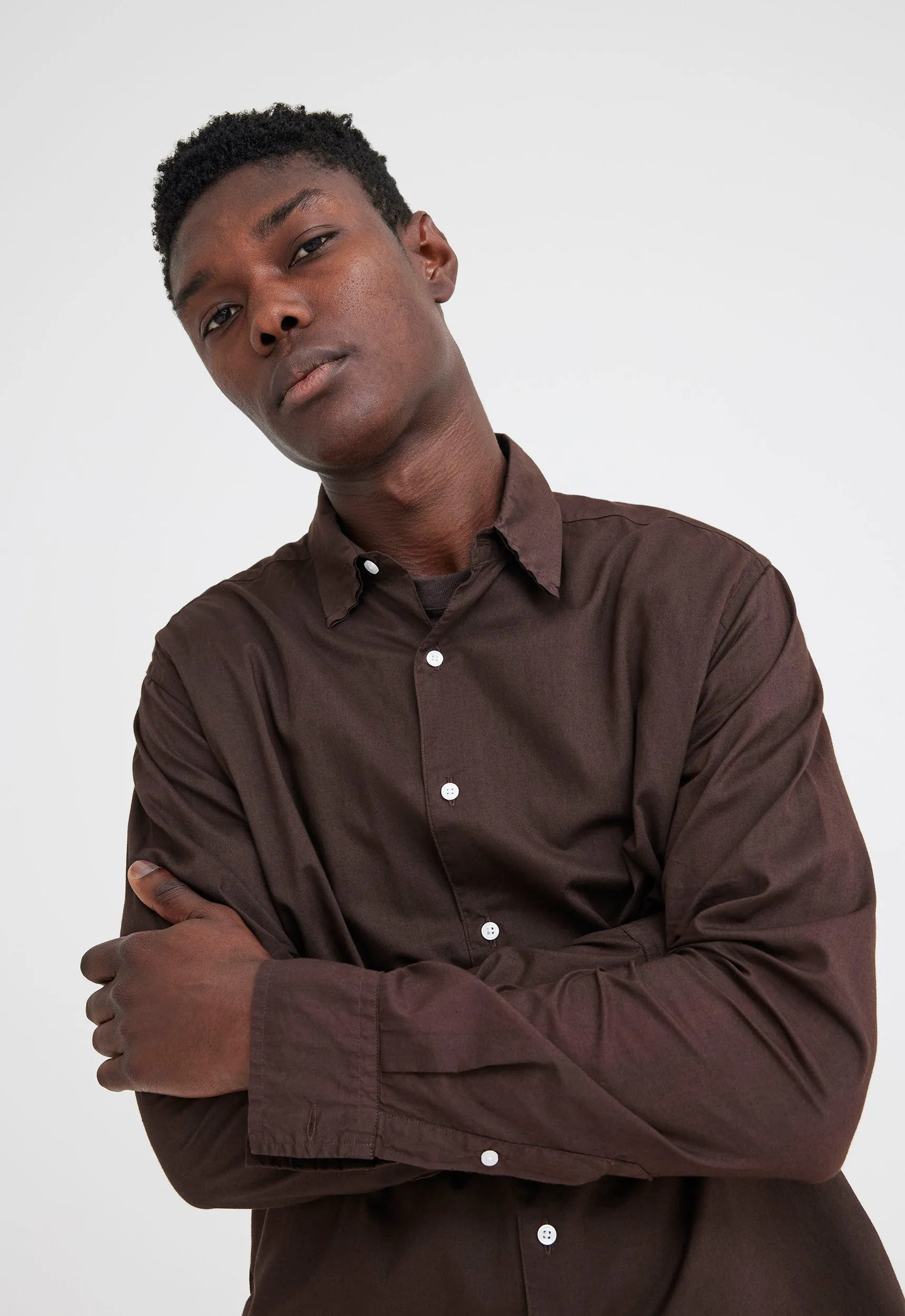 Folded Collar Cotton Shirt - Dirt Brown