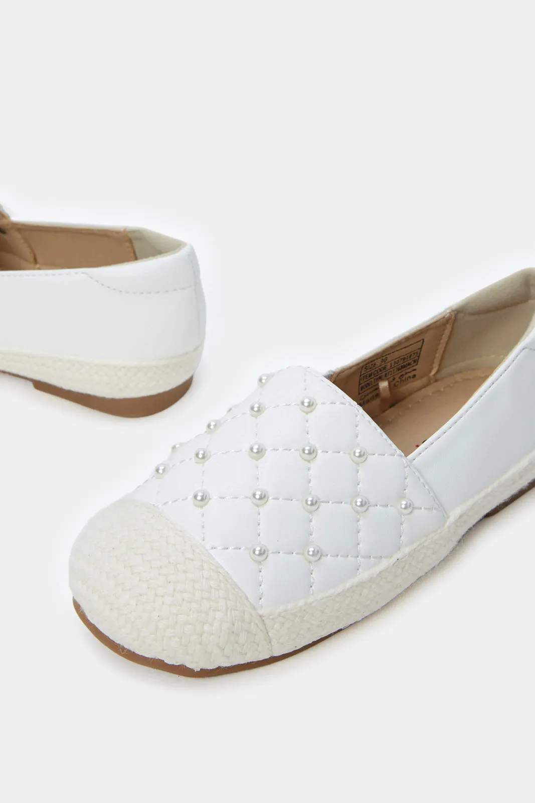 Girls White Pearl Espadrille