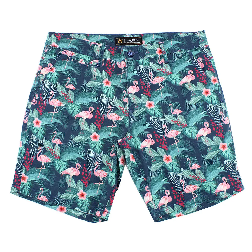 Green Flamingo Print Shorts