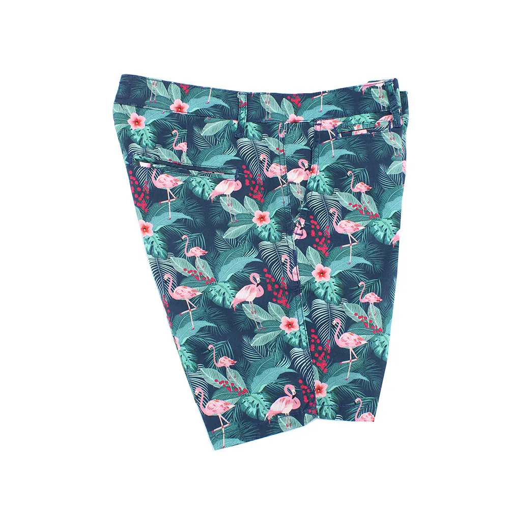 Green Flamingo Print Shorts