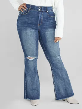 High Rise Curvy Fit Distressed Flare Leg Jeans