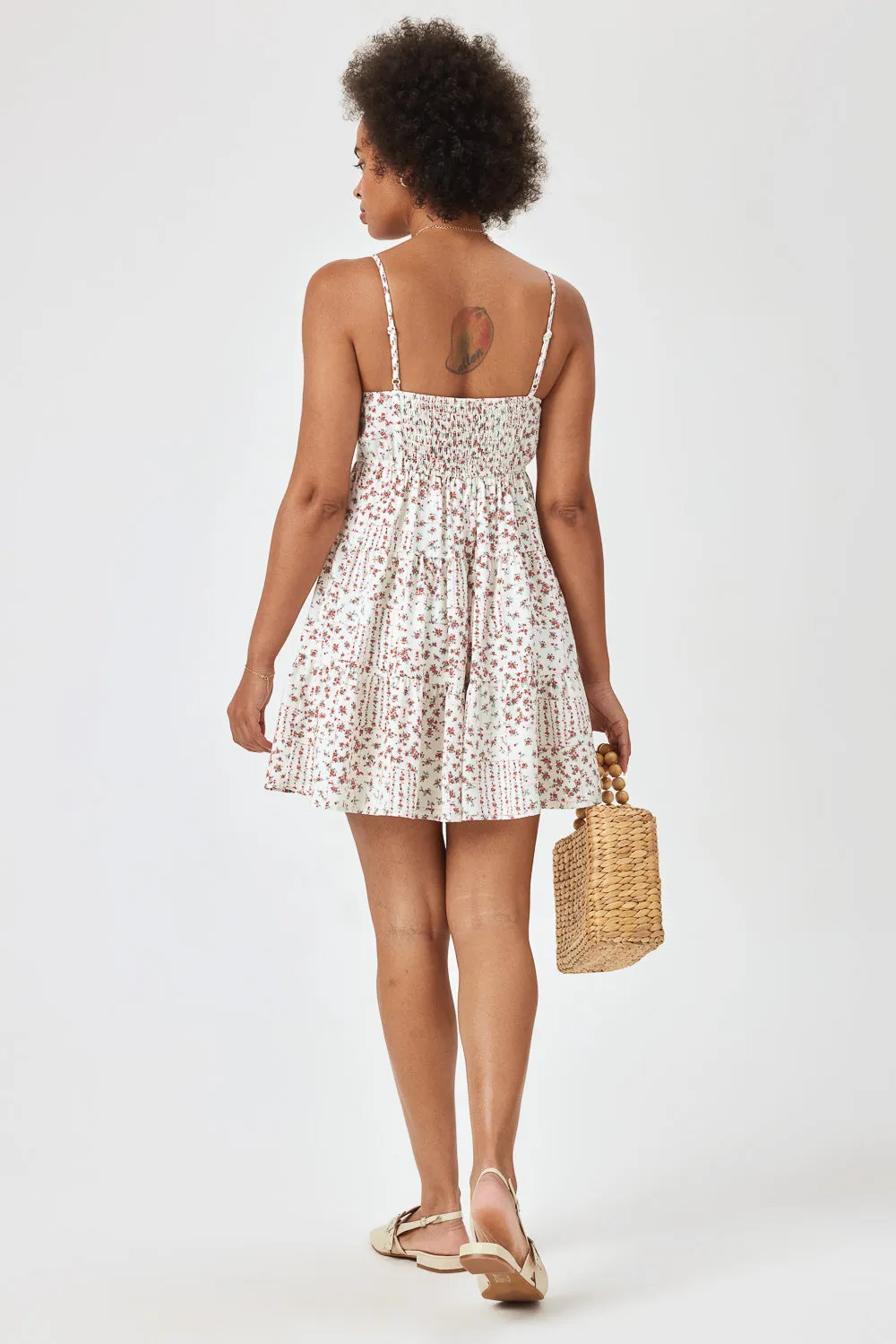 Ivory Multicolor Floral Tie Front Dress