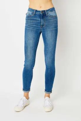 Judy Blue Cuffed Hem Skinny Jeans in Medium Wash