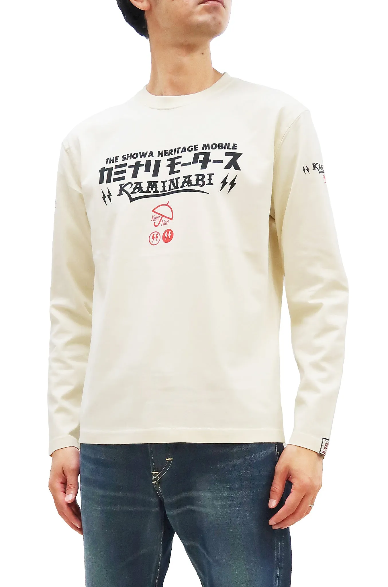 Kaminari T-Shirt Men's Classic Japanese Car Graphic Long Sleeve Tee Efu-Shokai KMLT-223 Off-White