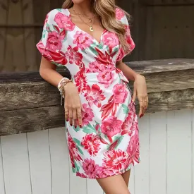 Ladies Fashion Short One Piece Floral Print Dress