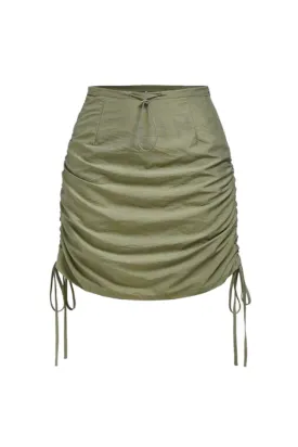 Logan Drawstring Mini Skirt (Olive Green)