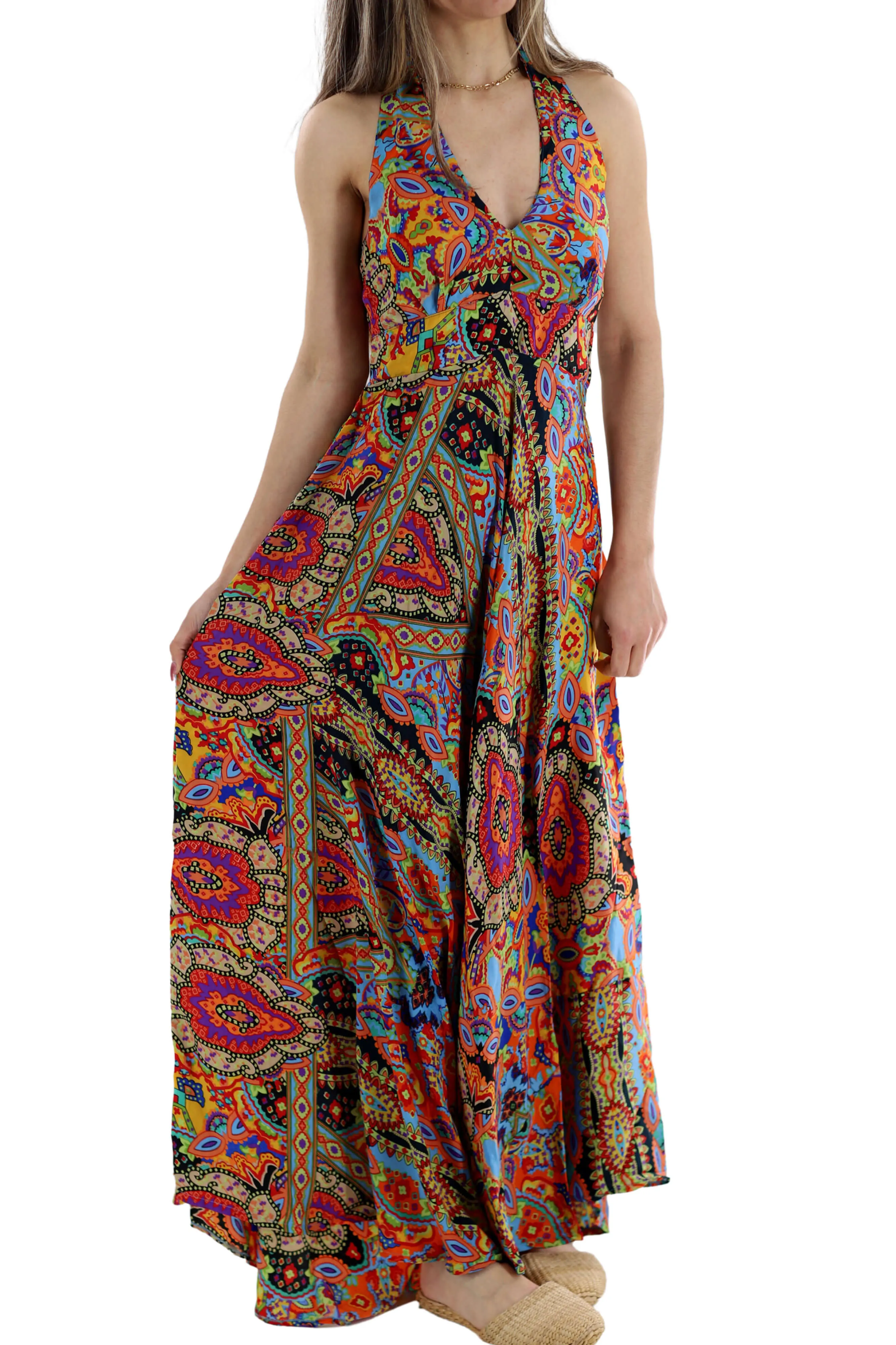 Long Flowy Floral "Romina" Maxi Dress in Multi