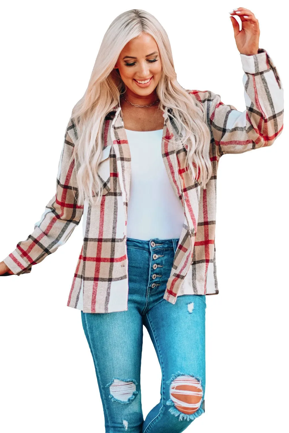 Loose Plaid Flannel Wool Lapel Coat