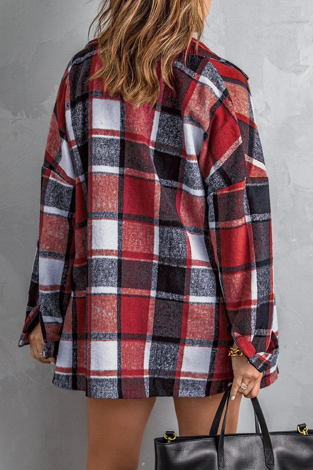 Loose Plaid Flannel Wool Lapel Coat