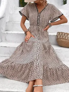 New fashion v-neck print skirt design sense dress