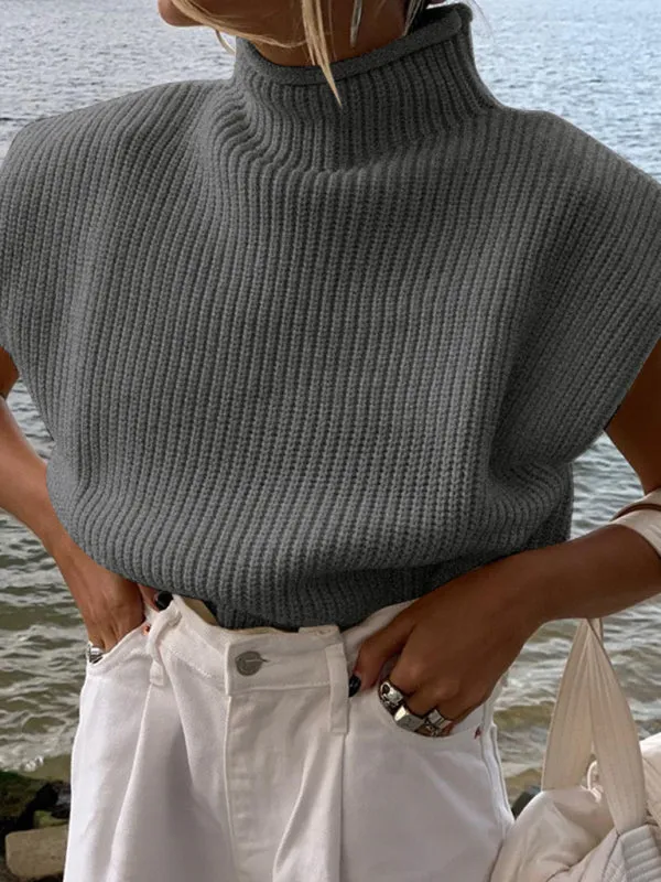 New solid color sexy turtleneck short-sleeved sweater top