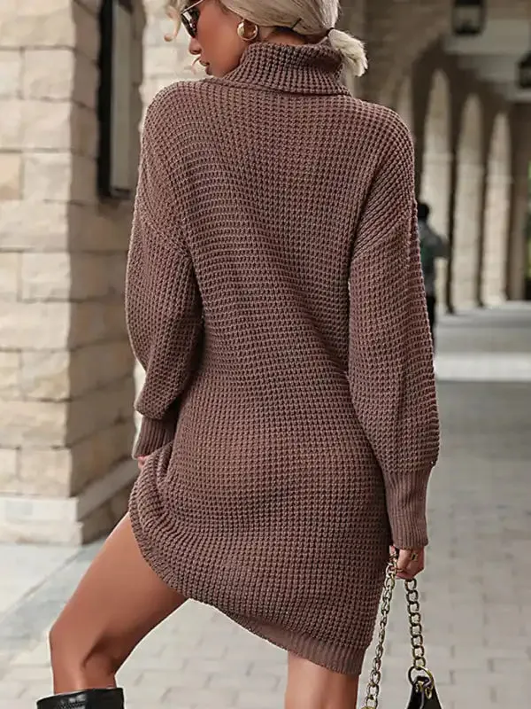 New women’s solid color turtleneck sweater dress