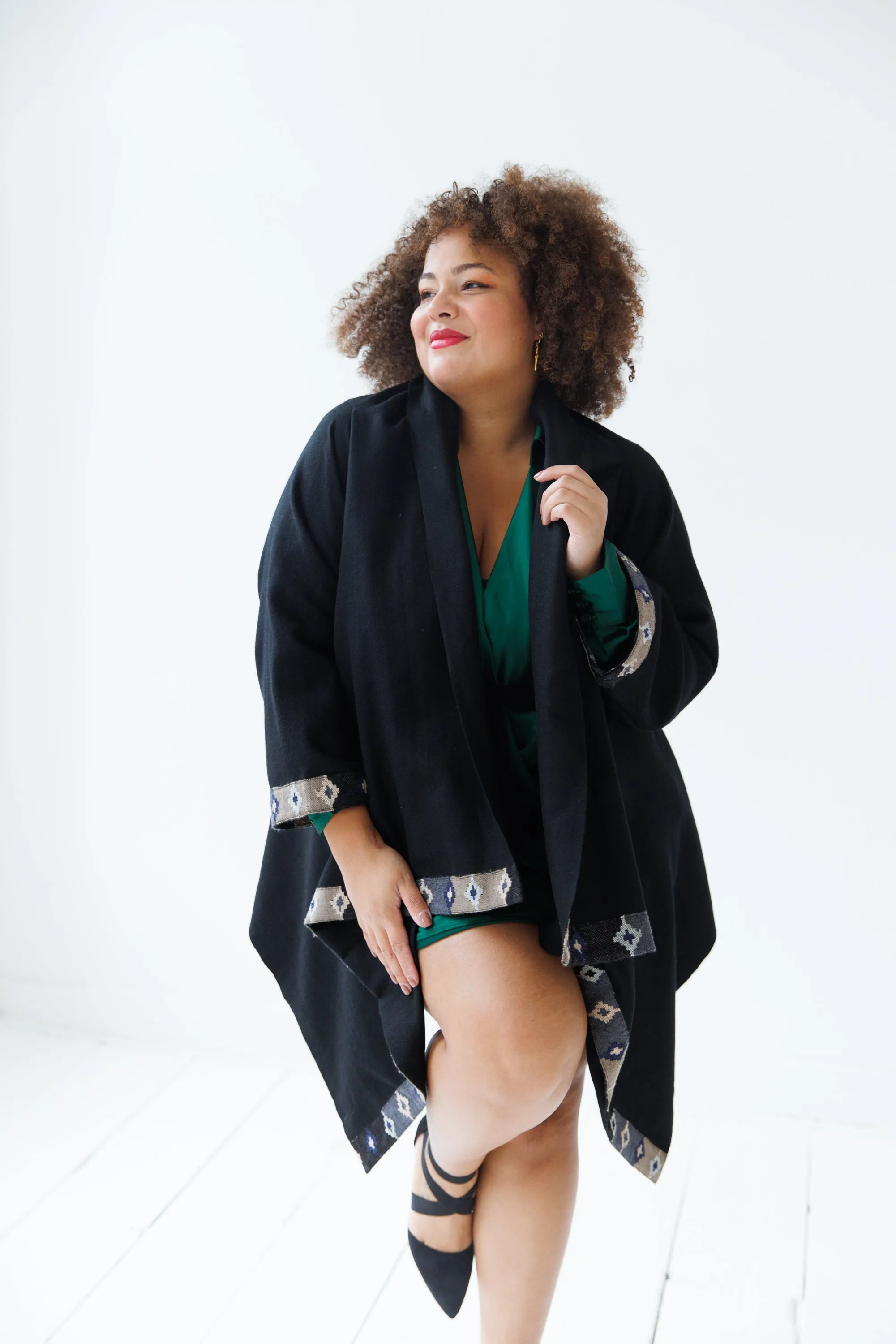 NEW! Wool Cape Coat Cocoon Black