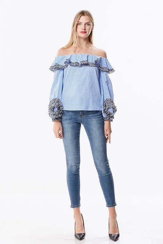 Off The Shoulder Gingham Blouse